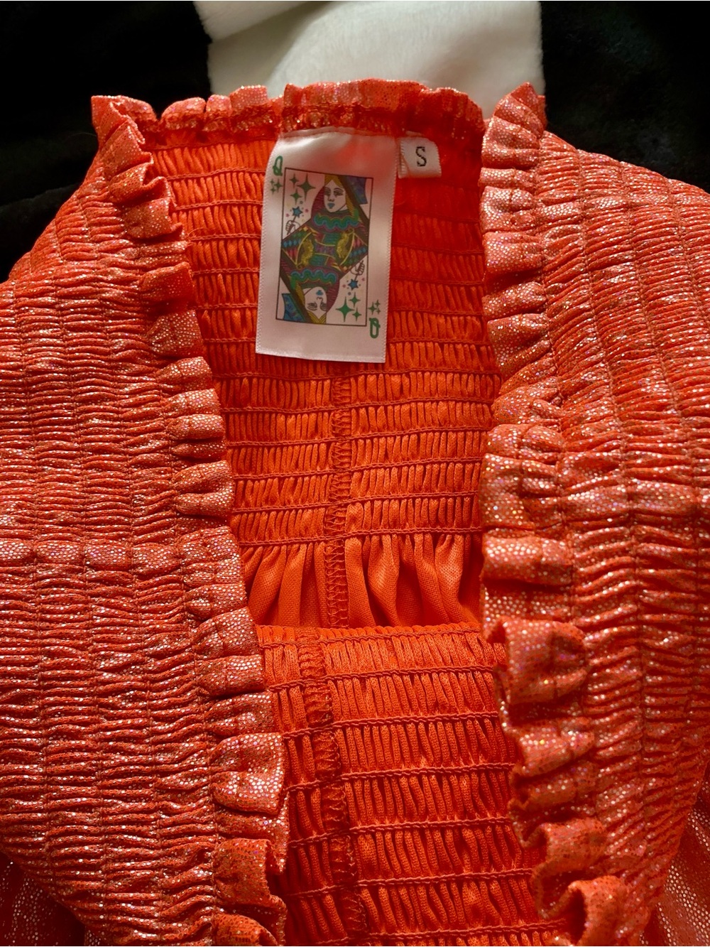 Queen of Sparkles Smocked High-Waist Orange Shimmer Women's Shorts - Picture 2 of 3